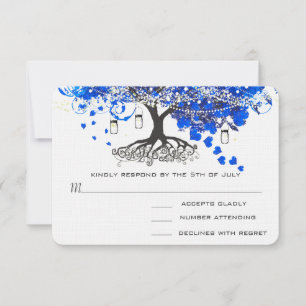 Cobalt Blue Heart Leaf Tree Wedding Invites