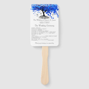 Cobalt Blue Heart Leaf Tree Wedding Programs Hand Fan
