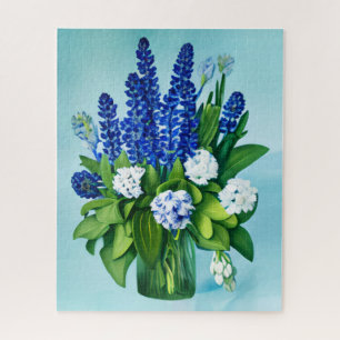 Cobalt Blue Hyacinths and Hydrangeas Jigsaw Puzzle