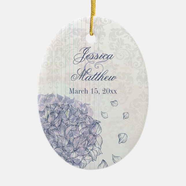 Cobalt blue hydrangea flower wedding photo favour ceramic tree decoration (Front)