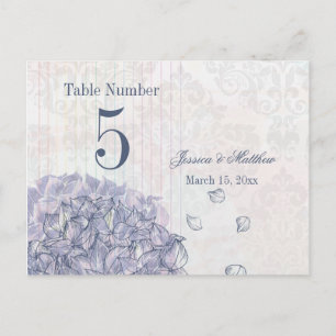 Cobalt blue hydrangea flower wedding table number postcard