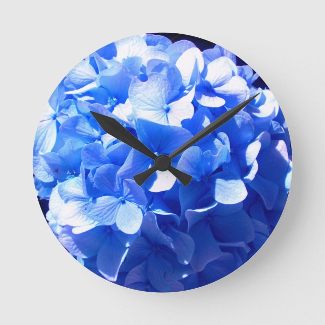 Cobalt Blue Hydrangea Round Clock (Front)