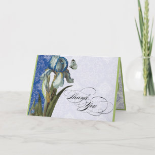 Cobalt Blue Iris Toile Damask Thank You Note Card