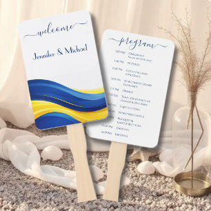 Cobalt Blue & Lemon Yellow Wedding Fan Program