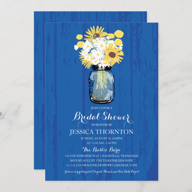 Cobalt Blue Mason Jar Sunflowers | Bridal Shower Invitation (Front/Back)