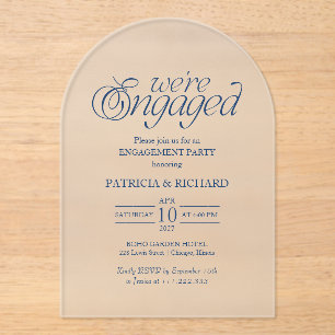Cobalt Blue Minimalist Arch Engagement Party Acrylic Invitations