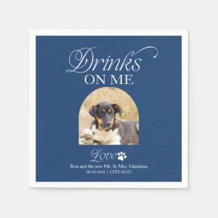 Cobalt Blue Minimalist Pet Photo Wedding Napkin