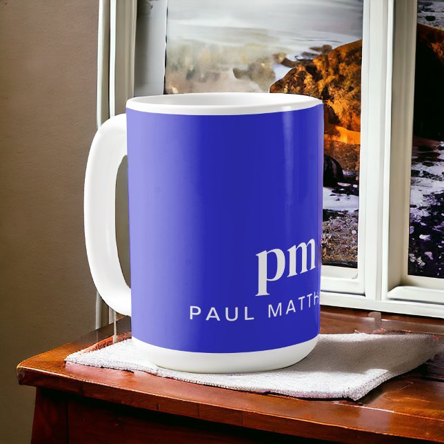 Cobalt Blue Modern Minimal Custom Monogram Name Coffee Mug (Personalize with your initials and name.)