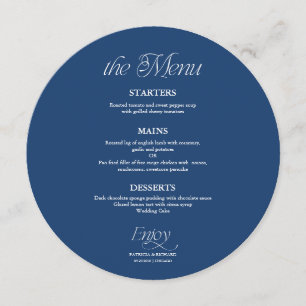 Cobalt Blue Modern Minimalist Circle Wedding Menu