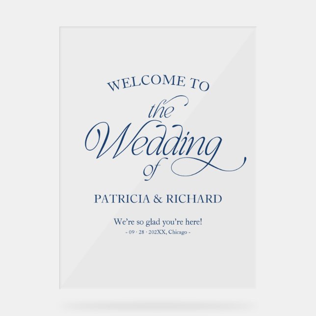 Cobalt Blue Modern Minimalist Wedding Welcome Sign (Front)