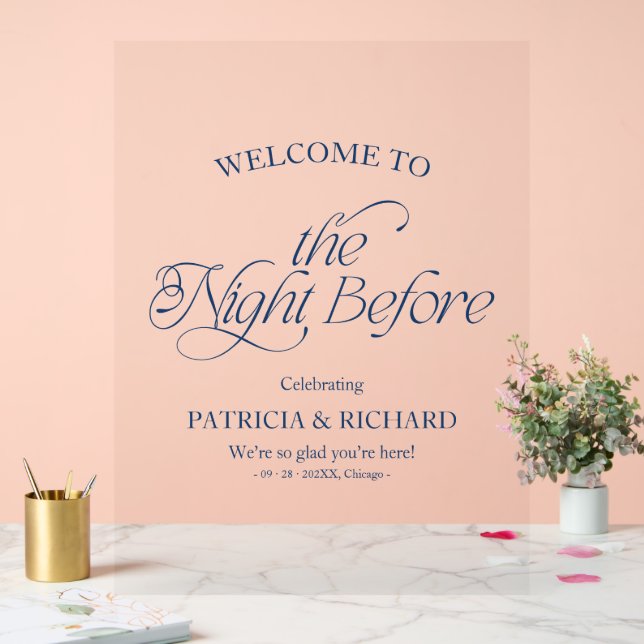 Cobalt Blue Modern The Night Before Welcome Sign (Wedding)
