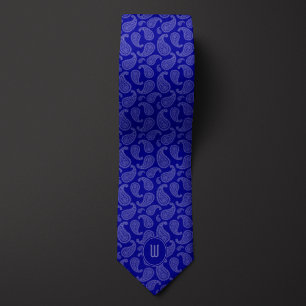 Cobalt Blue Monochrome Monogram Paisley Tie
