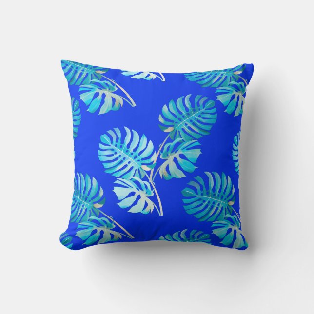 Cobalt Blue Monstera Breeze Cushion (Front)