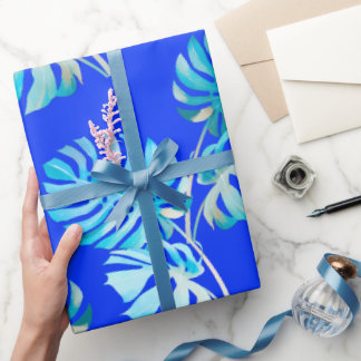 Cobalt Blue Monstera Breeze Wrapping Paper