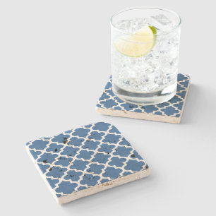 Cobalt Blue Moroccan Tile Trellis Stone Coaster