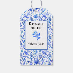 Cobalt Blue on White Protea Flower Matching Gift Tags