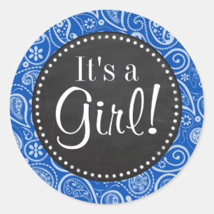 Cobalt Blue Paisley; Vintage Chalkboard Classic Round Sticker