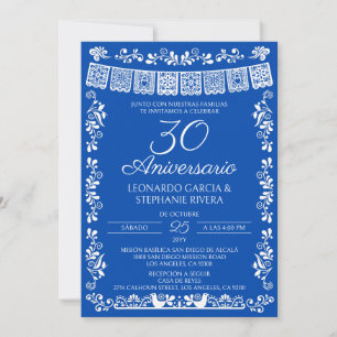 Cobalt Blue Papel Picado 30th Anniversary Invitation