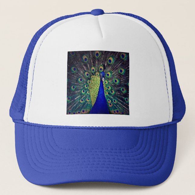 Cobalt Blue Peacock Trucker Hat (Front)