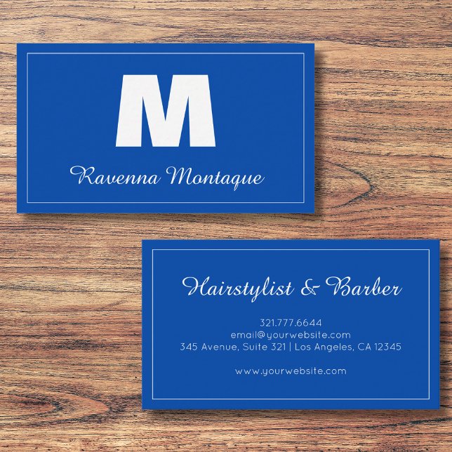 Cobalt Blue Personalised Monogram Letter Name Business Card (Creator Uploaded)