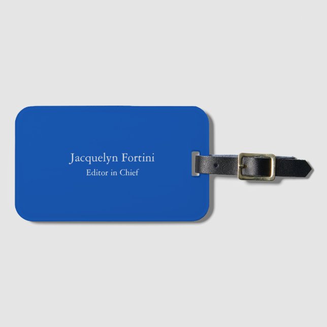 Cobalt Blue Plain Elegant Modern Minimalist Luggage Tag (Front Horizontal)