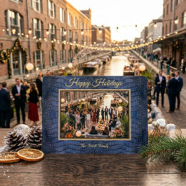 Cobalt Blue Printed Faux Alligator Leather Photo Holiday Card