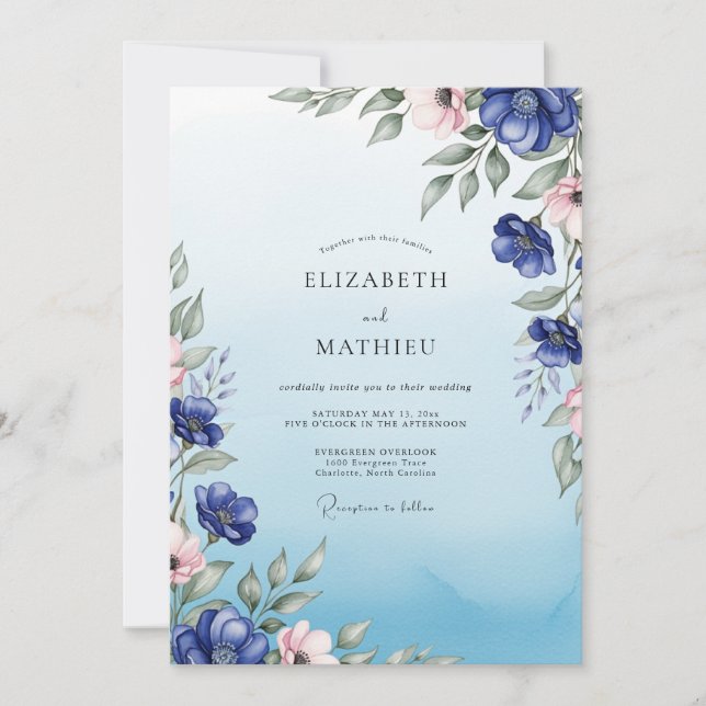 Cobalt Blue Radiant Botanical Wedding Invitation (Front)