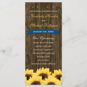 Cobalt Blue Rustic Sunflower Wedding Program Programme