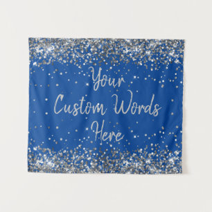 Cobalt Blue Silver Birthday Party Photo Booth Prop Tapestry