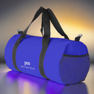 Cobalt Blue Simple Minimal Monogram and Name Duffle Bag