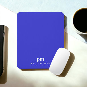 Cobalt Blue Simple Minimalist with Monogram Name Mouse Pad