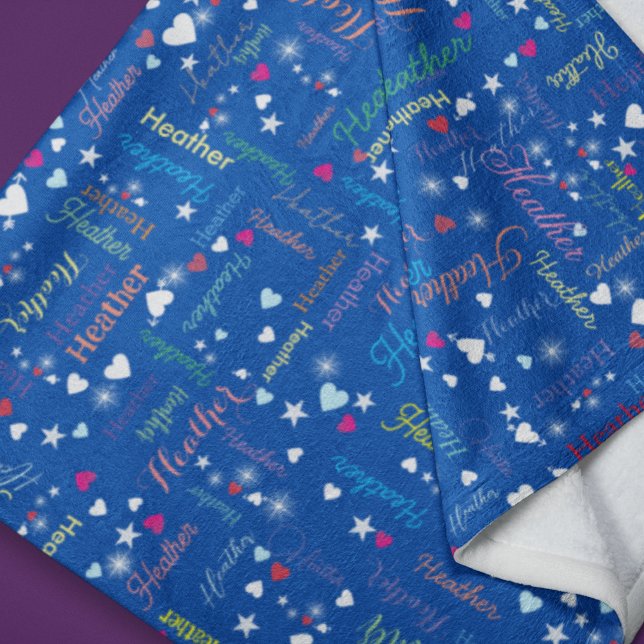 Cobalt Blue Sky Full of Names, Hearts and Stars Fleece Blanket (Creator Uploaded)