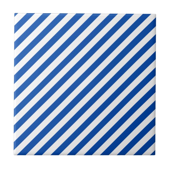 Cobalt Blue Solid Colour & White Stripes Tile (Front)