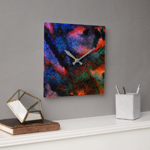 Cobalt blue splash with colourful red-hot texture  square wall clock