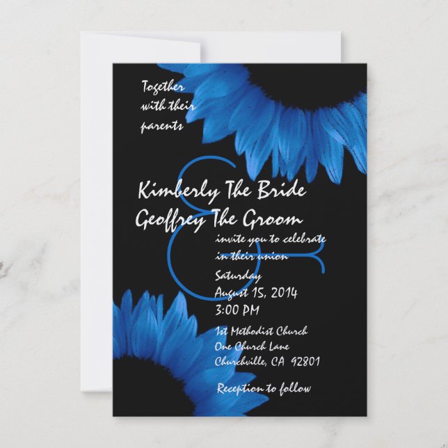 Cobalt Blue Sunflowers Modern Wedding Template (Front)