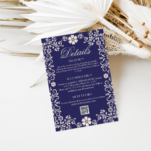 Cobalt Blue Talavera Wedding Qr code Details Enclosure Card