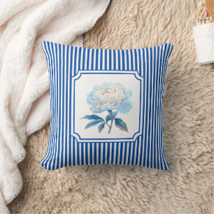 Cobalt Blue Ticking Stripe Floral Cushion