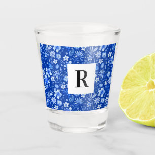Cobalt Blue Tropic Leaves & Flowers Pattern 1.5oz Shot Glass