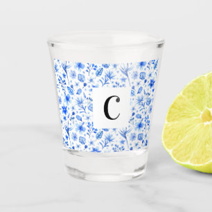 Cobalt Blue Tropic Leaves Pattern 1.5oz Shot Glass