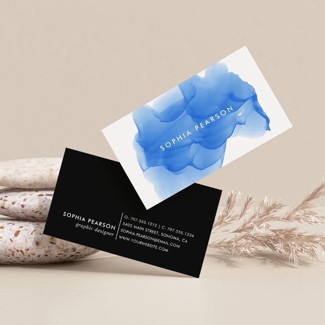 Cobalt Blue Watercolor Blot Business Card (Creator Uploaded)