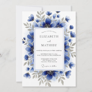 Cobalt Blue Watercolor Winter Wedding Invitation