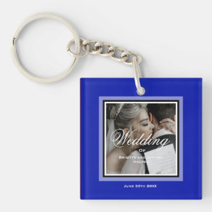 Cobalt blue wedding couple customisable key ring