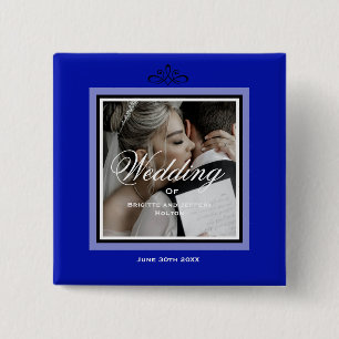 Cobalt blue wedding couple customizable 15 cm square badge