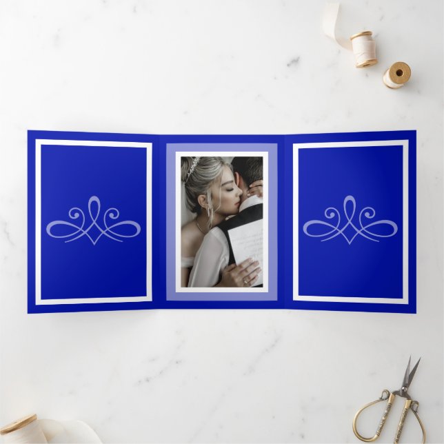 Cobalt blue wedding Customisable photo Tri-Fold Programme (Inside)