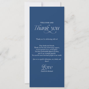 Cobalt Blue Wedding Menu and Thank You Place Card