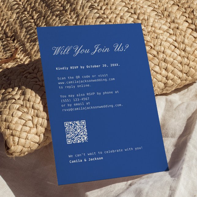Cobalt Blue Wedding RSVP Card Qr Code (Creator Uploaded)