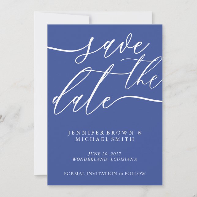 Cobalt Blue Wedding Save Date Custom Photo Save The Date (Front)