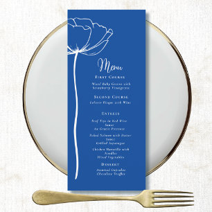 Cobalt Blue White Floral Modern Simple Menu