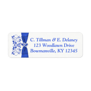 Cobalt Blue White Hearts Return Address Label 2