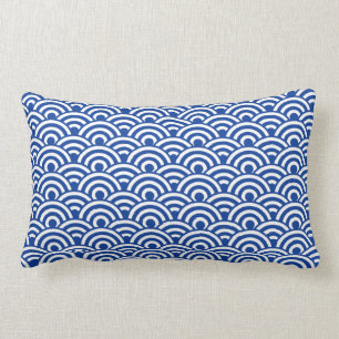 Cobalt Blue White Japanese Wave Pattern Lumbar Cushion